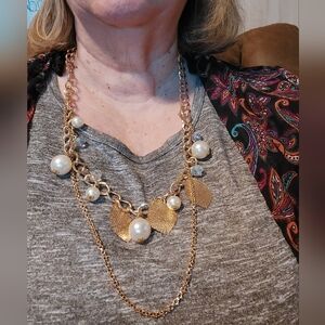 Gold Costume Jewelry with gold leaves and faux pearls